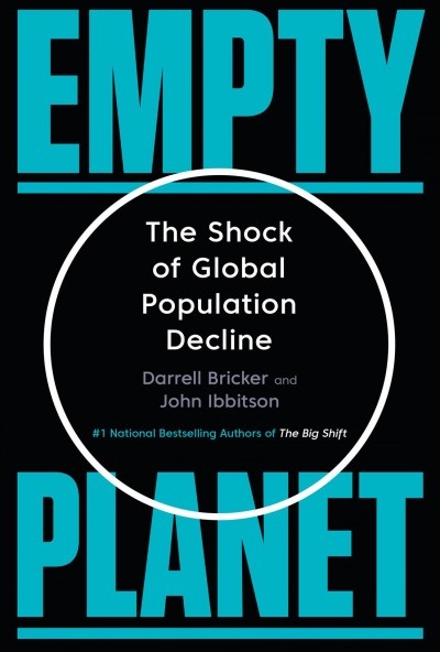 Book cover for Empty Planet showing the title in blue block letters at the top and bottom edges of the page. A circle outlines in white sits in the middle of the title.